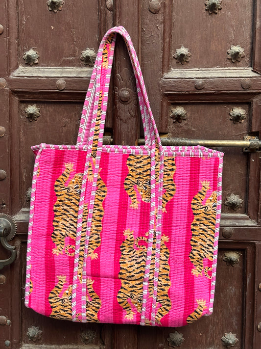 Stripes Tiger printed tote bag
